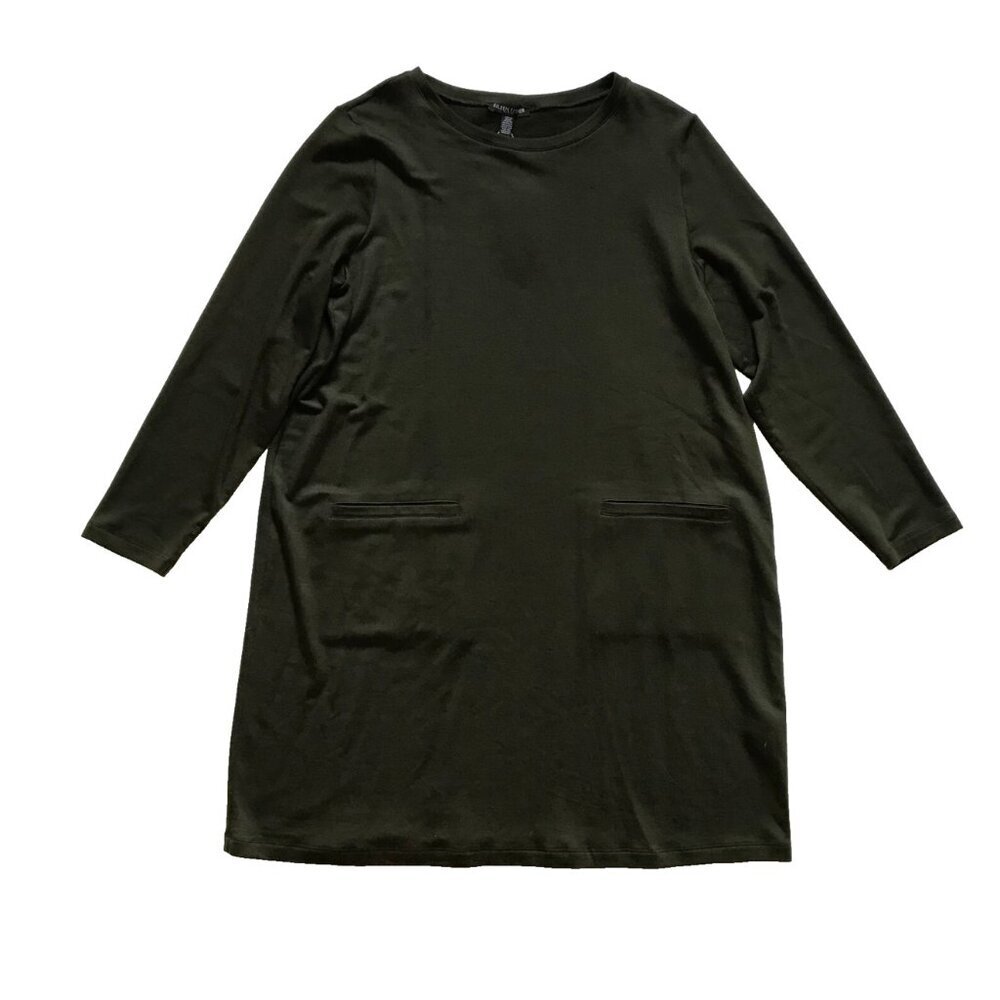 NWT Eileen Fisher Tencel Stretch Terry Dress Womens Large P Petite LP Green NEW